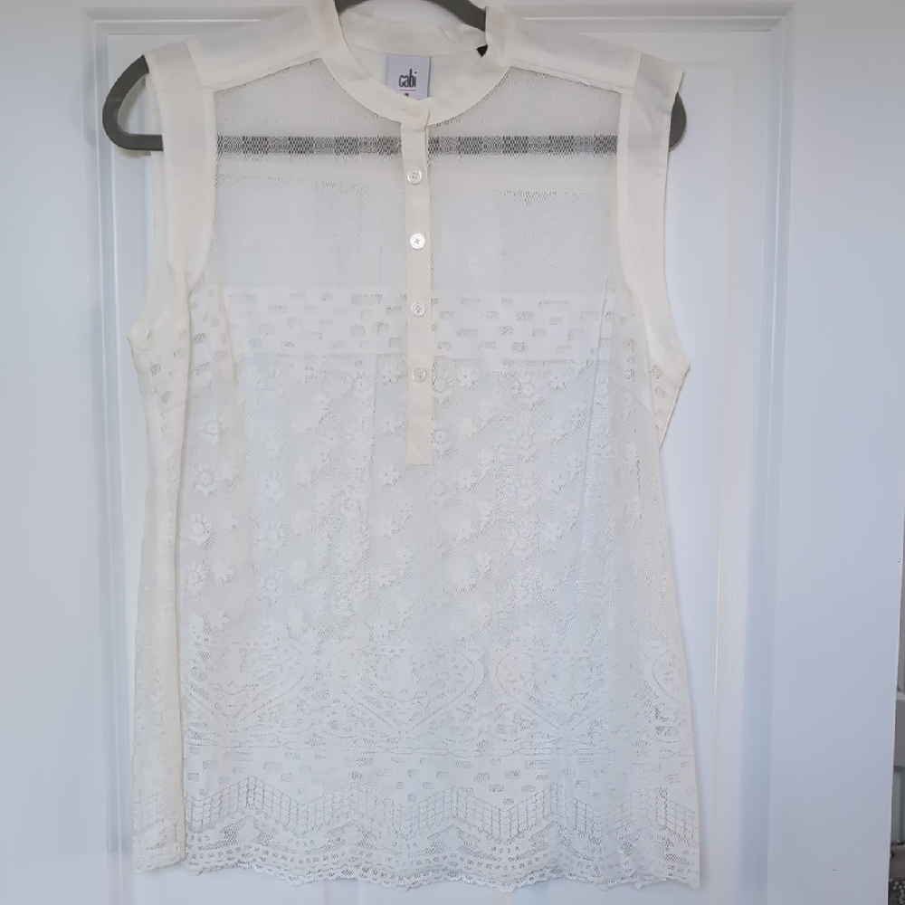 CAbi White Lace Sleeveless Blouse